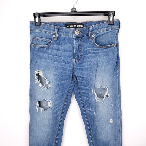 Express Jeans Womens 2 Girlfriend Straight Crop Ankle Distressed Stretch Pants - Picture 5 of 7